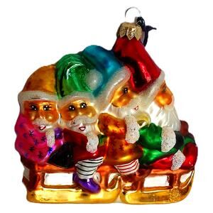 Vintage Radko Bob Squad Elves Santa on Bobsled Christmas Ornament 97-248-0